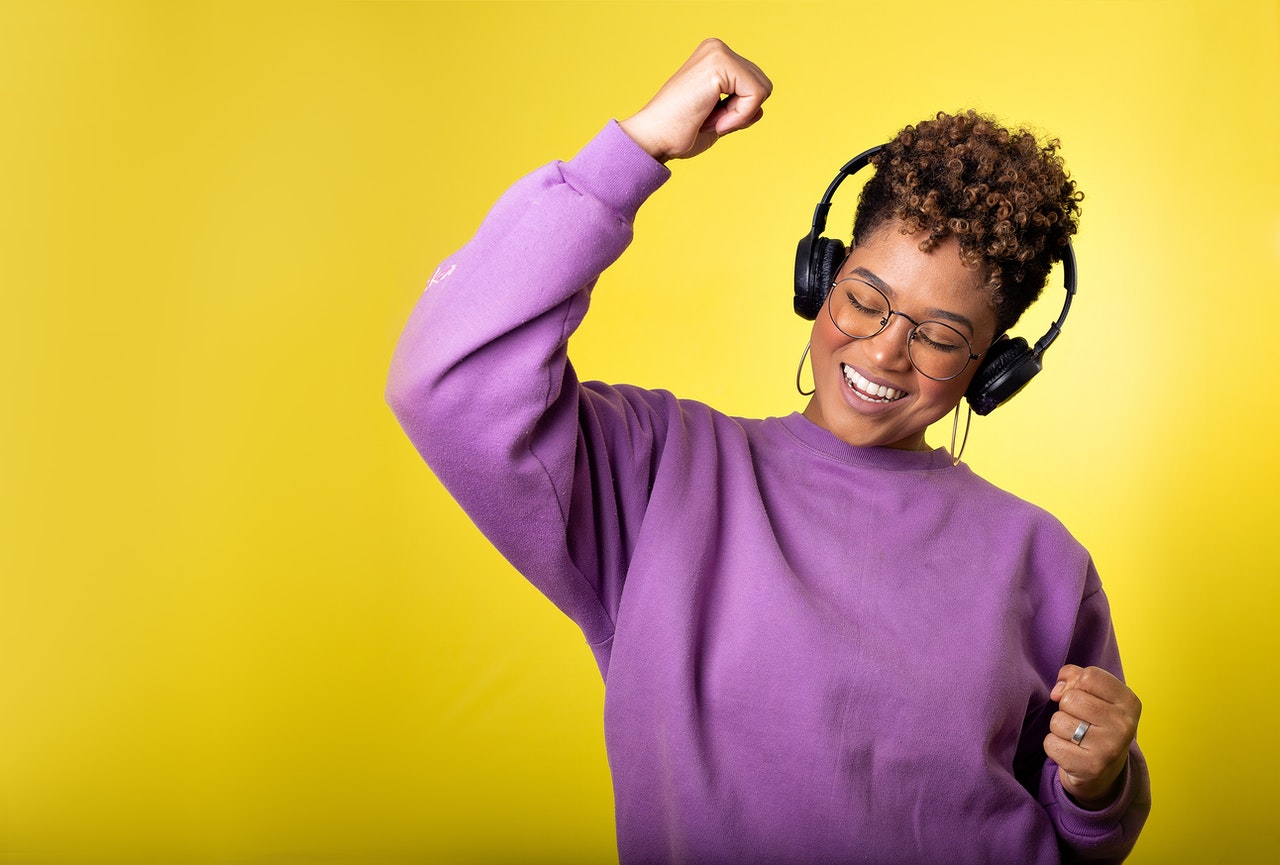 woman in headphones