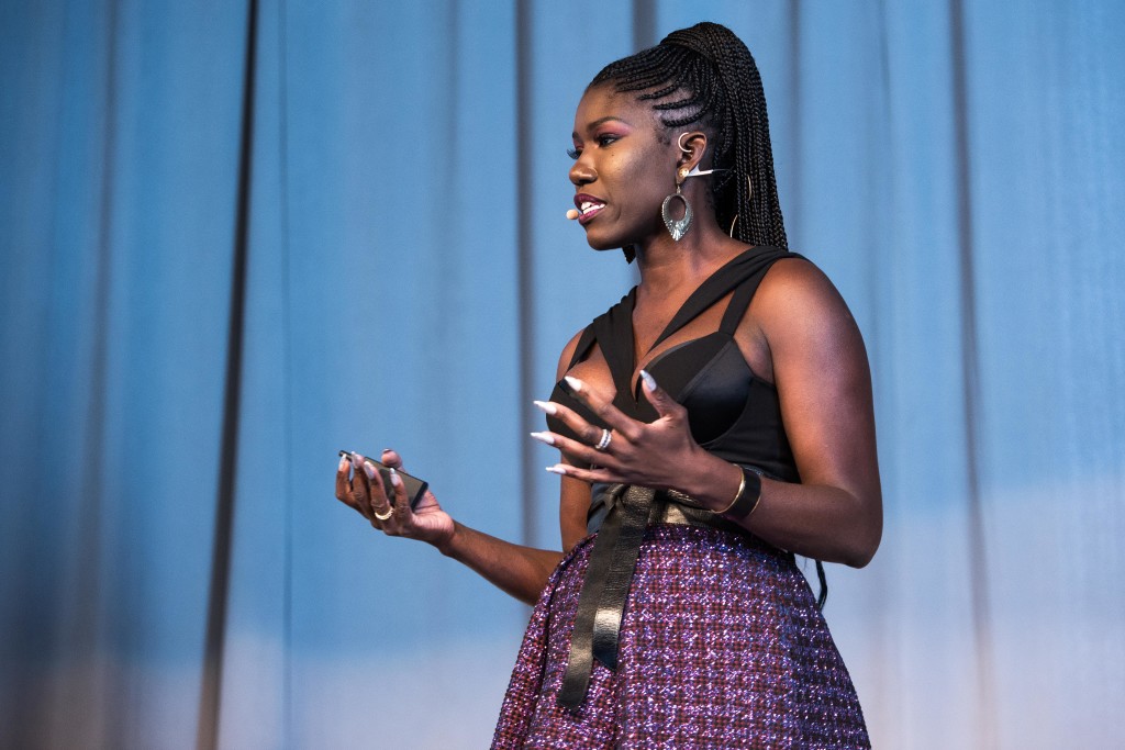 Bozoma Saint John giving the keynote speech at the Women @ Forbes event. Photo by: Benjamin Esakof for Forbes